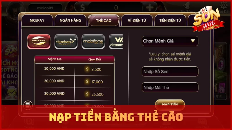 Nạp tiền bằng thẻ cào